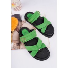 Sy Leather Zoe Model Hakiki Deri Içi Fuspetli Kaymaz Taban Çapraz Bant Tokalı Kadın Terlik