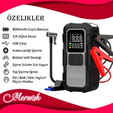 Goes Akü Takviye Hava Kompresörü 8000 Mah Araç Lastik Şişirme Powerbank LED