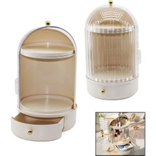 MidasTech Vitrin 360°Ç:21 -Y:38CMKOZMETİK Organizer Şeffaf Kapak- Döner Rafçekmece+2 Kat (4887) Midas