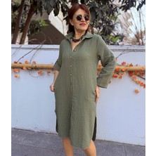 Deniz Ege Sırtı Biyeli Müslin Tunik/elbise Haki