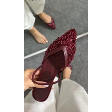 Akça Shoes Bordo Payetli Tüllü Babet