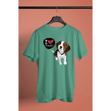 Darkhane Beagle Seviyorum - Köpek Baskılı Unisex Su Yeşili Tişört - T-Shirt UT001