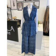 Nurcan Çetin Taşlı Denim Yelek Takım