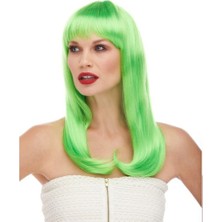 Yeşil Renk Uzun Düz Parti Peruğu Midastech