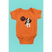 Darkhane Beagle Seviyorum - Köpek Baskılı Unisex Turuncu Bebek Body - Zıbın BB005
