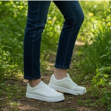 Darkstep 158 Beyaz Cilt Düz Taban Spor Ayakkabı