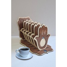 Erdizden Özel Yazılı 6 Adet Ahşap Lazer Kesim Nazar Boncuklu Bardak ve Fincan Altlığı Set - Ceviz