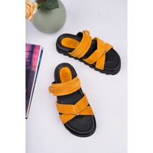 Sy Leather Zoe Model Hakiki Deri Içi Fuspetli Kaymaz Taban Çapraz Bant Tokalı Kadın Terlik