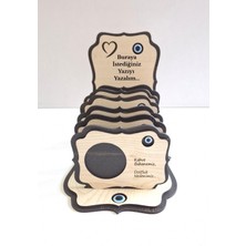 Erdizden Özel Yazılı 6 Adet Ahşap Lazer Kesim Nazar Boncuklu Bardak ve Fincan Altlığı Set - Akçaağaç