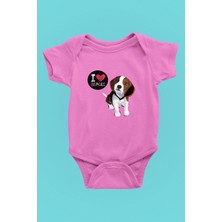 Darkhane Beagle Seviyorum - Köpek Baskılı Unisex Pembe Bebek Body - Zıbın BB002