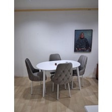 Bengi Ankara Mobilya Masa Sandalye 90655 Retro Masa 4 Adet Lüks Kapitone Sandalye Ayaklar Demir