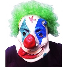 Yeşil Afro Peruklu Palyaço Maske Midastech