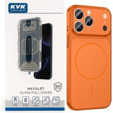 KVK Teknik Servis iphone 14 Pro Uyumlu Manyetik Telefon Kılıfı + 9h Hayalet Cam Full Cover Ekran Koruyucu Set - Tak & Kullan Montaj Aparatlı