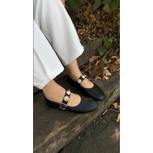 Akça Shoes Siyah Tokalı Babet