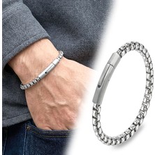 Fm 💎 Premium Tekli 4mm Arnavut Model Çelik Zincir Erkek Bileklik – Çelik Kilitli 31835B2D6  -  21 cm