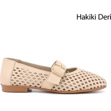 Gönderi(r) Kadın Bej Antik  Baskılı Mary Jane Hakiki Deri Babet