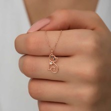 Kenpazar 925 Ayar Gümüş Rose Kedi Kadın Gümüş Kolye