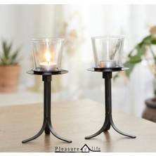 Ikili Metal Şamdan ve Cam Mumluk Takımı (2 Adet)