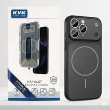 KVK Teknik Servis iphone 14 Pro Uyumlu Manyetik Telefon Kılıfı + 9h Hayalet Cam Full Cover Ekran Koruyucu Set - Tak & Kullan Montaj Aparatlı