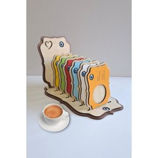 Erdizden Özel Yazılı 6 Adet Ahşap Lazer Kesim Nazar Boncuklu Bardak ve Fincan Altlığı Set - Renkli