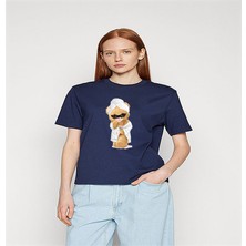 ÇARŞI47 Kadın Tişört Yuvarlak Yaka Ayıcık Baskılı 3D Baskı Kalitesi T-Shirt