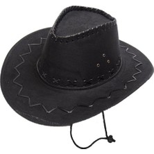 Bağcıklı Çocuk Boy Nubuk Süet Kovboy Şapkası Siyah Renk Midastech