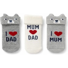 Solde Unisex Yenidoğan 3’lü “ı ❤️ Mum & Dad” Bebek Havlu Çorap Seti