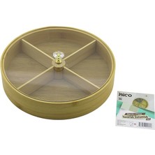 MidasTech Yuvarlak 4 Bölmeli=2ın1=bölmesiz Çok Amaçlı Kutu Ahşap Bambu Servis Sunum Tepsi - Tahtası 2