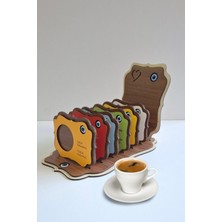 Erdizden Özel Yazılı 6 Adet Ahşap Lazer Kesim Nazar Boncuklu Bardak ve Fincan Altlığı Set - Ceviz-Renkli