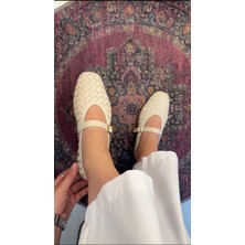 Akça Shoes Krem Örgü Deyat Babet