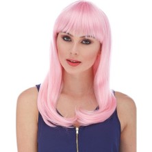 Soft Pembe Renk Uzun Düz Parti Peruğu Midastech