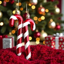 Oktay Sesal Yılbaşı Ağacı Süsü 6 Adet Baston Süs 13 cm Simli Parlak Noel Ağacı Süsleri