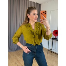 Size Özgü Olive Büstiyerli Fırfır Detay Gömlek