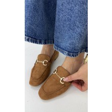 Akça Shoes Taba Taşlı Süet Babet