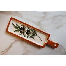 Muguetarts %100 El Emeği Desenli Renkli Saplı Sunum - Kaşıklık Çini Kase 28X11X8 cm Zeytin Desenli