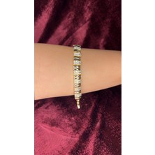 Gold Kaplama Taşlı Modern Çelik Bileklik