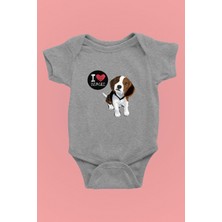 Darkhane Beagle Seviyorum - Köpek Baskılı Unisex Gri Bebek Body - Zıbın BB006
