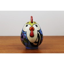 Muguetarts %100 El Emeği Seramik Desenli Tavuk Mumluk 14X11X3 cm Mavi