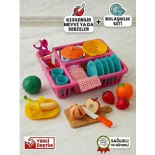 Dede 35 Parça Çocuk Mutfak Oyuncağı Seti Bulaşıklık Tabak Tencere Seti + Kesilebilen Meyve Sebze Seti | Evcilik Seti