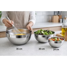 Net Çelik Paslanmaz Çelik Mayonez Kasesi Karıştırma Çırpma Kabı 3'lü Set ( 24,30,36 cm )