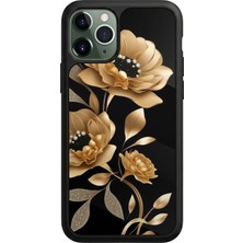 iPhone 11 Pro Max Uyumlu Yaldizli Cicek Tasarımlı Glossy Premium Kılıf