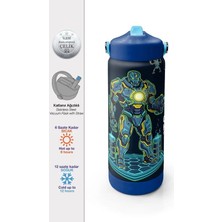 Coral High Coral Hıgh 38328 Kıds Lacivert Robot Desenli Katlanır Ağızlı Pipetli Çelik Termos 650ML