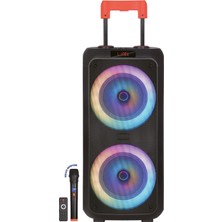 Avcı Teknoloji Market Valiz Tipi Tekerlekli Ultra Güçlü Ses Çift Hoparlörlü Karaoke Bluetooth Mikrofonlu Işıklı Speaker