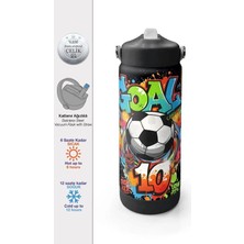 Coral High Coral Hıgh 38335 Kıds Hıgh Siyah Goal Desenli Pipetli Çelik Termos 650ML