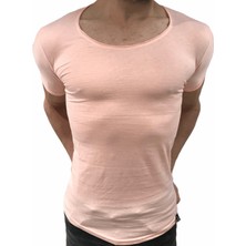 Anecdote ByBülent Erkek Oval Yaka Tişört Açık Yaka Likralı Slim Fit T-Shirt Pembe VR041