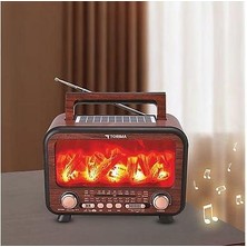Torima D72 Nostaljik Radyo Şömine Görünümlü LED Işık Fenerli Bluetooth,hafıza Kartı,usb Bellek,aux ve Radyo Destekli Hoparlör Koyu Renkli Ahşap