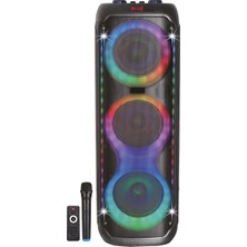 Avcı Teknoloji Market Üçlü 8 Inç Kule Hoparlörlü Karaoke Bluetooth Ses Sistemi Mikrofonlu Rgb LED Işıklı