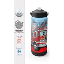 Coral High Coral Hıgh 38345 Kıds Kırmızı Itfaiye Desenli Katlanır Ağızlı Pipetli Çelik Termos 650ML