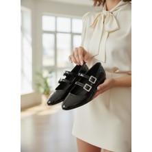 Vojo Secret Çift Tokalı Sivri Burun Kadın Babet Ayakkabı