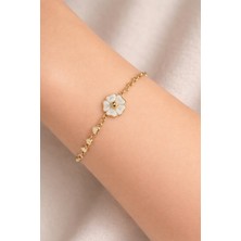 Melisa Takı & Aksesuar 316L Çelik Gold Renk Çiçek Figürlü Bileklik